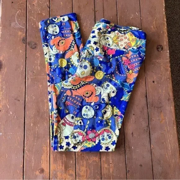 Lularoe TC Leggings Russian Mishka Dolls Blues Yellow Oranges - Picture 2 of 6
